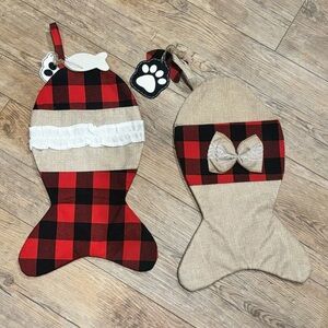 Fish-Shaped Stockings Red and Black Plaid • Set of 2